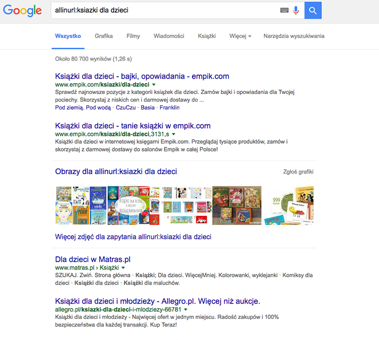 użycie operatora allinurl