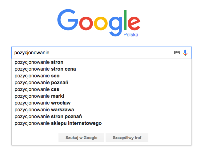 Podpowiedzi Google a frazy kluczowe długiego ogona