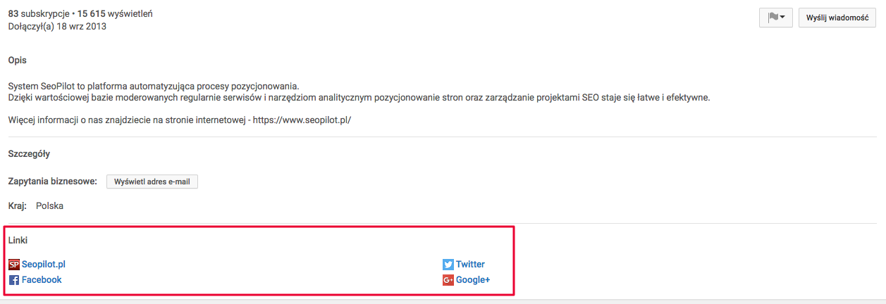 Sposoby kontaktu z kanałem na Youtube