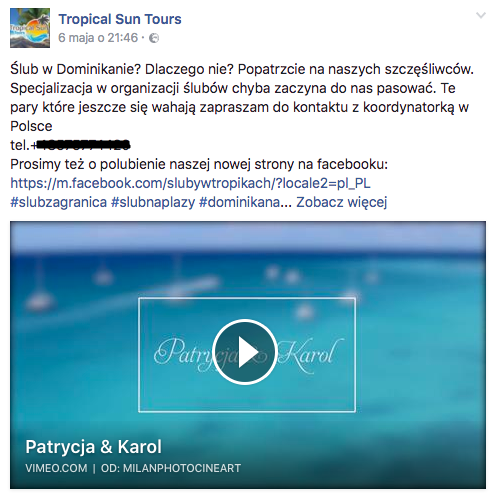 Promocja biura podróży na fanpage