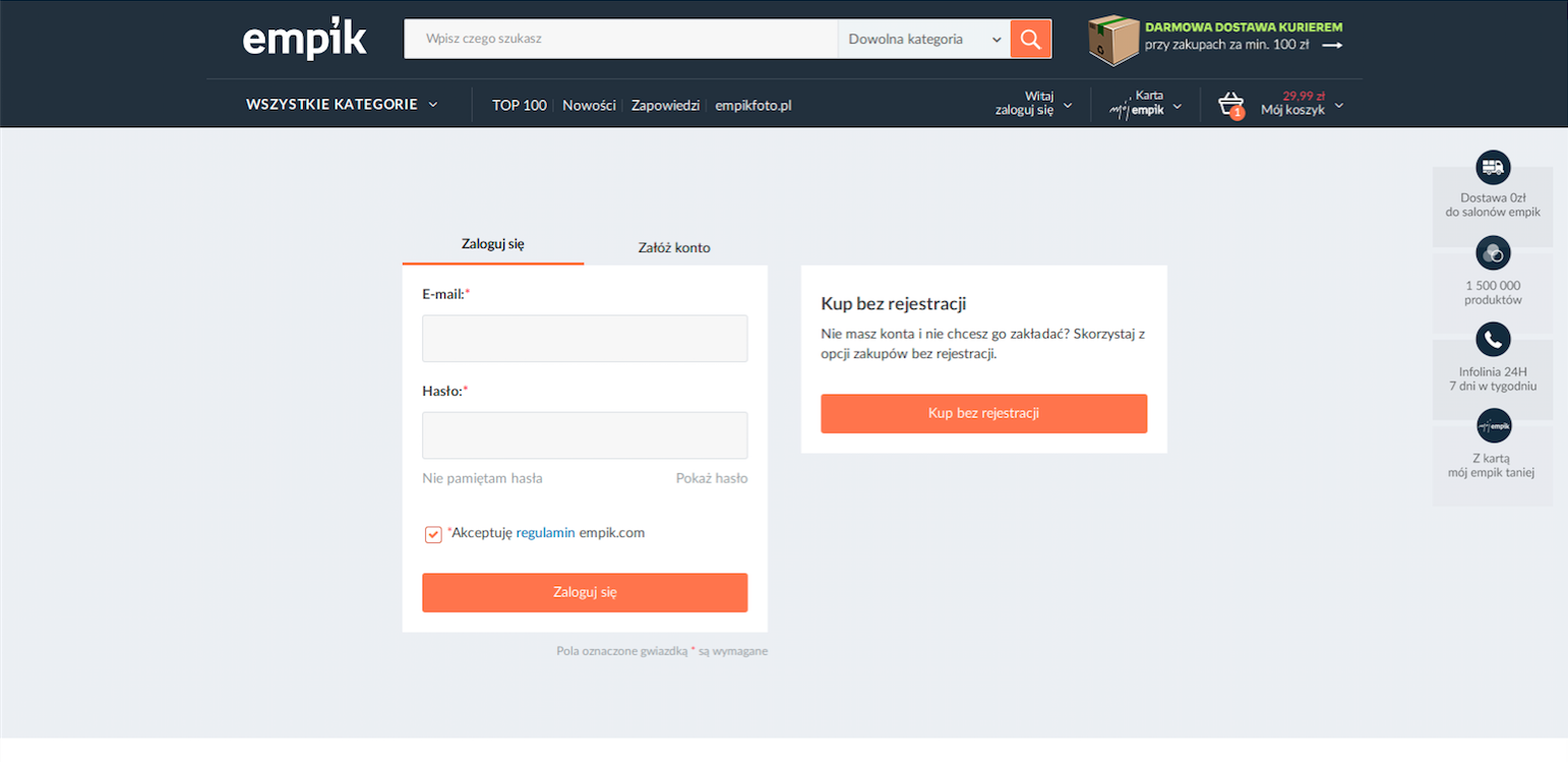 Przykład realizacji zakupów bez rejestracji