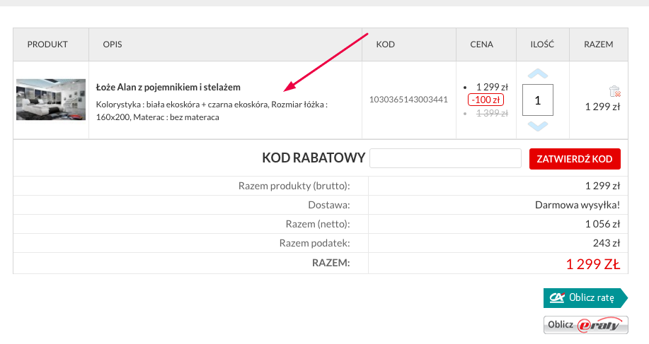  Przykład prawidłowego opisu towaru w koszyku