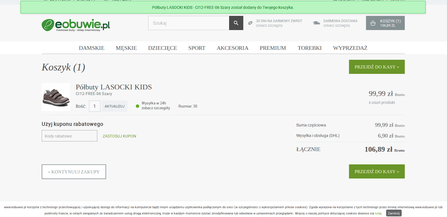 Przykład udanej realizacji możliwości powrotu do zakupów