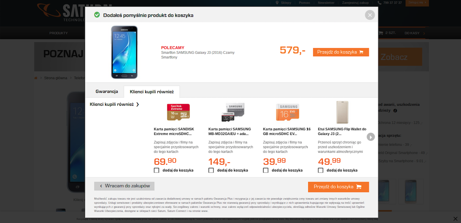 Przykład zastosowania chwytu upsell