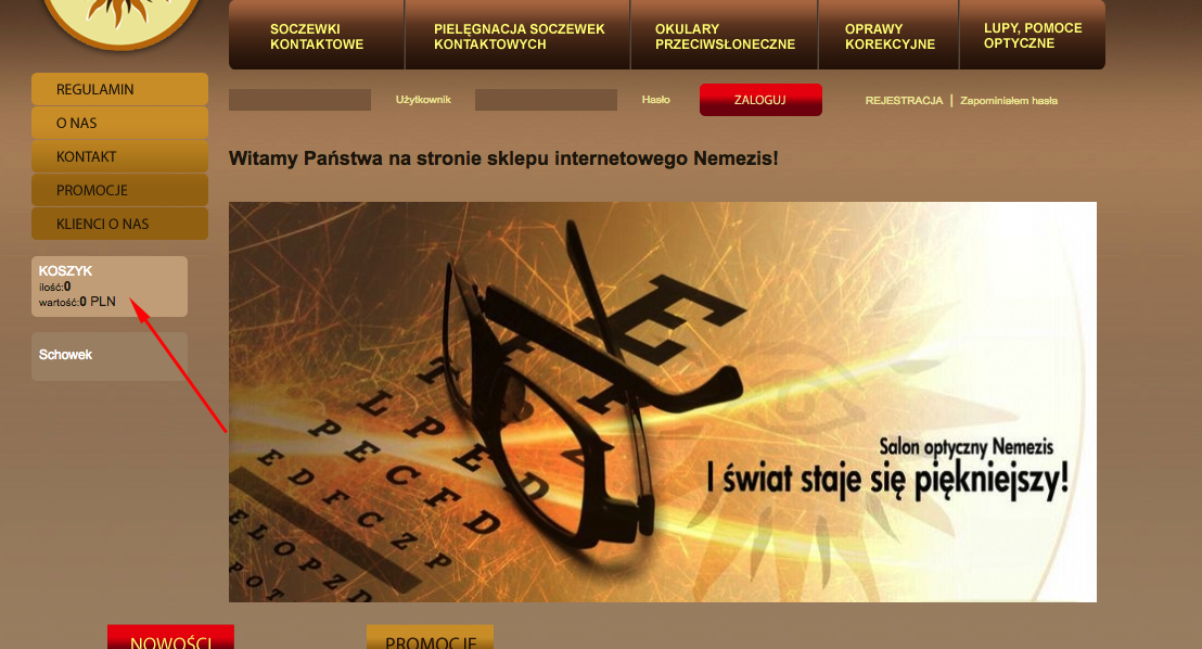 Przykład niestandardowego umieszczenia koszyka w sklepie internetowym