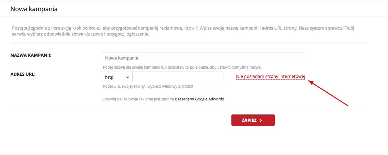 uruchomienie kampanii bez posiadania strony internetowej