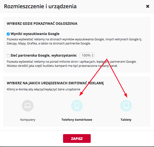 Kampanie adwords - urządzenia przenośne