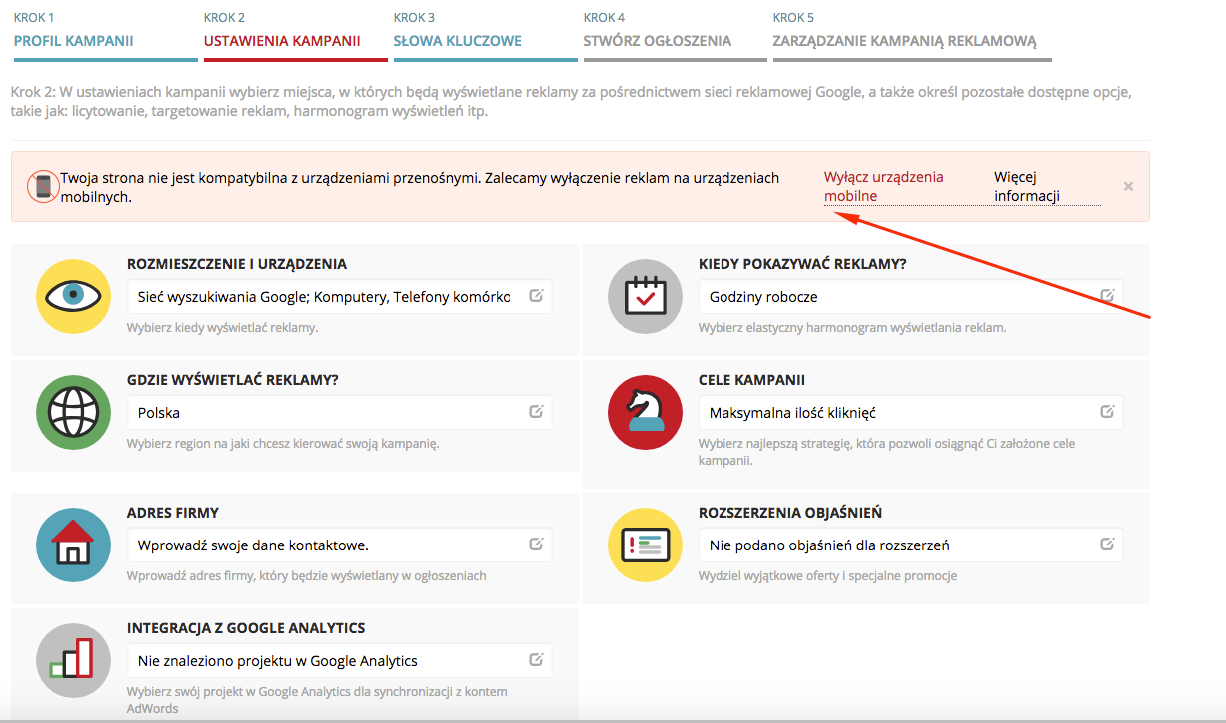 Kampania Adwords - optymalizacja strony na urzadzeniach mobilnych