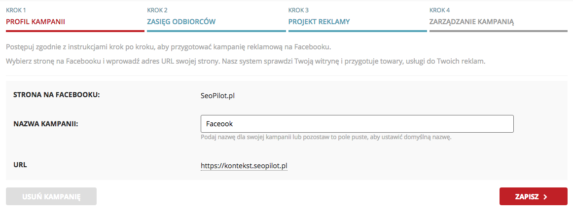 Kampanie w Facebook Ads w SeoPilot