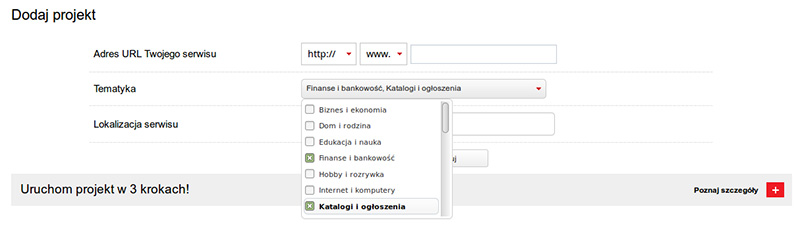 Wybór kategorii tematycznych dla projektu