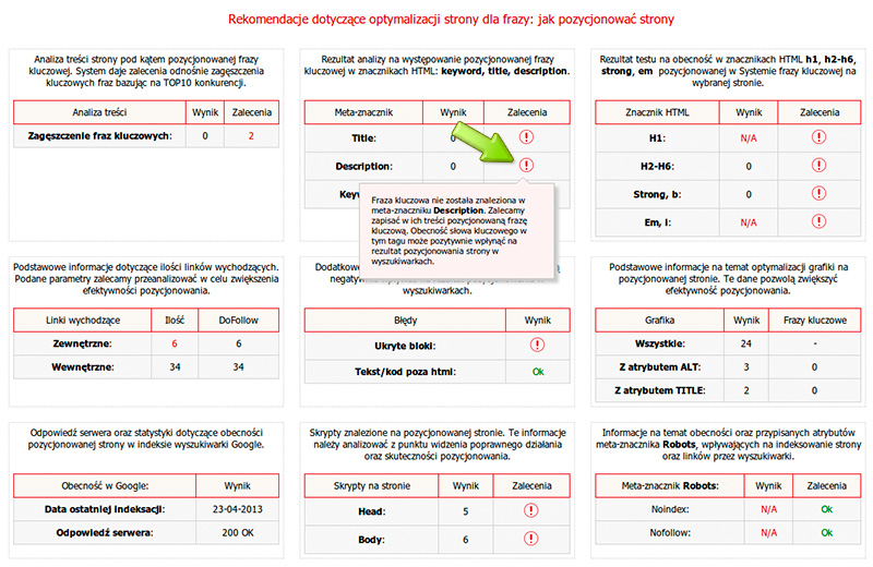 Rekomendacje dotyczące optymalizacji strony