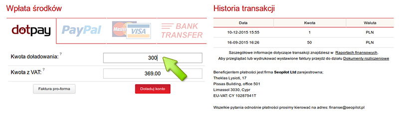 Zasilenie konta na stronie Dotpay