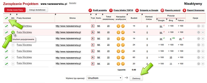Uruchamianie fraz kluczowych w Seopilot