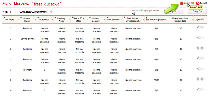 Wybór celu pozycjnowania
