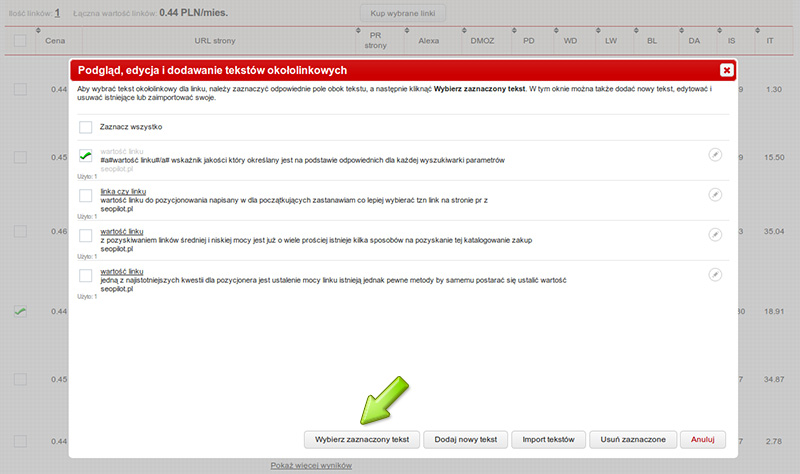 Wybór tekstu okołolinkowego dla linku