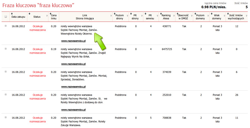 Link oczekuje rozmieszczenia