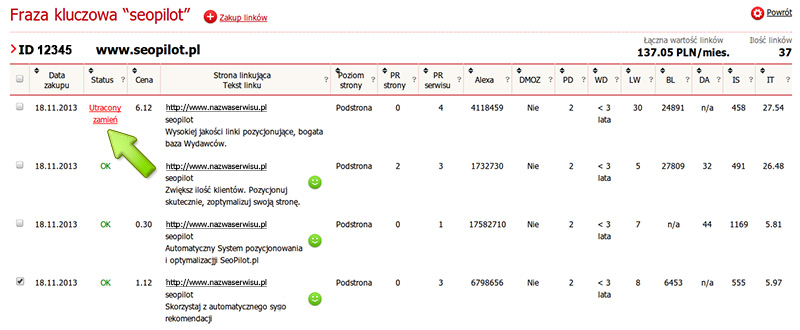 Link został utracony