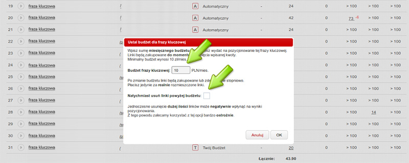 Tryb pozycjonowania Twój Budżet
