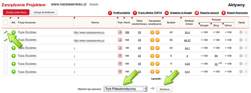 Przenoszenie frazy do innego trybu pozycjonowania