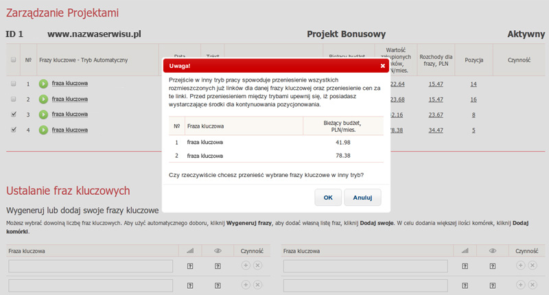 Pozycjonowanie w innym trybie Seopilot