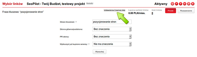 Ustawienia czarnej listy w Seopilot