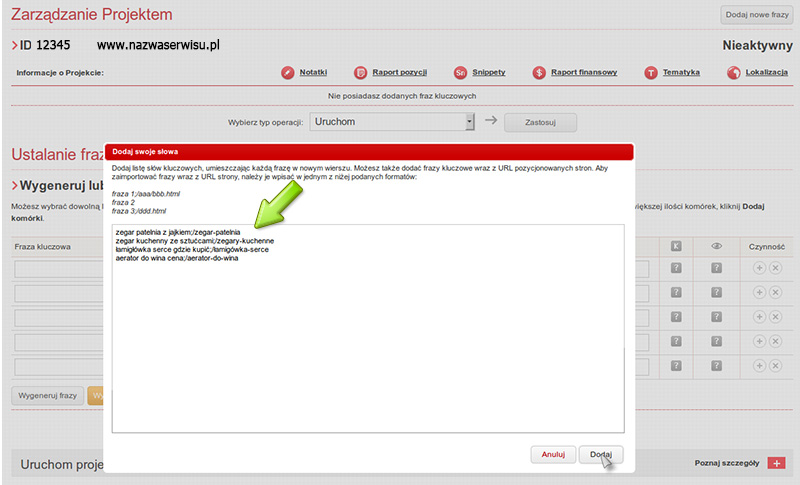 Wybór fraz z długiego ogona