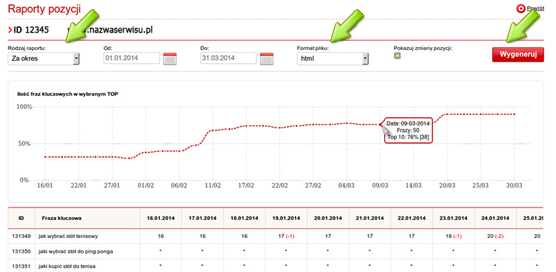 Raport z pozycjonowania w Seopilot
