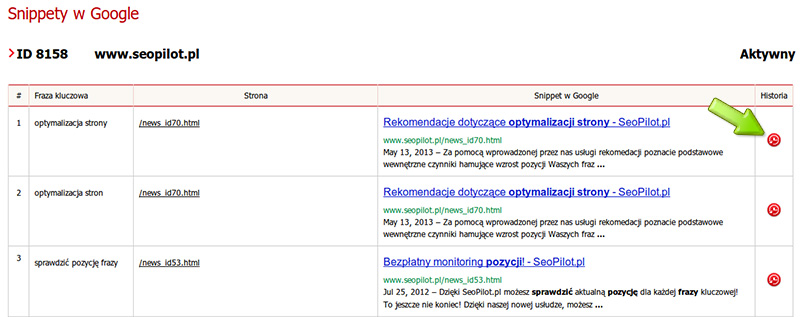 Podgląd snippetów w Seopilot