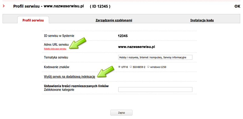 Profil serwisu w giełdzie linków