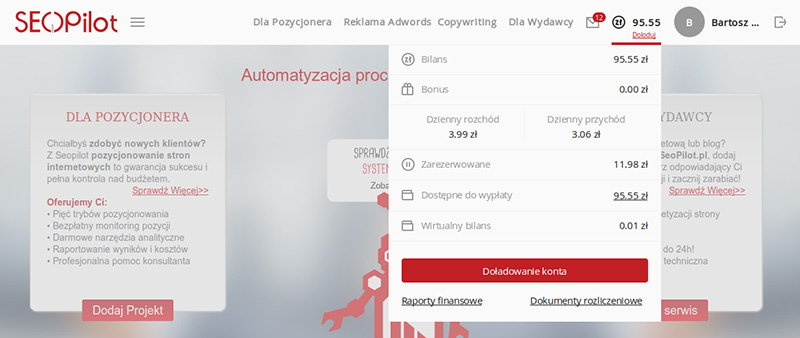 Raporty finansowe w seopilot