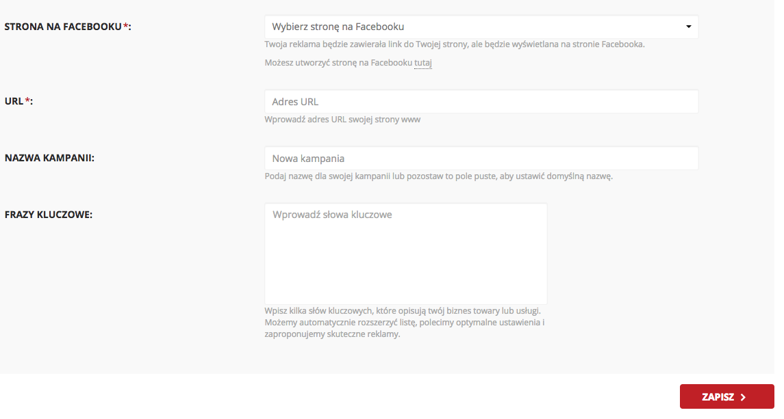 Konfiguracja kampanii Facebook ads w SeoPilot